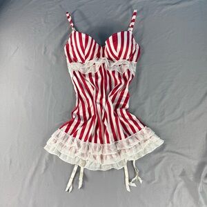 Vintage 2000's Victoria’s Secret Red & White Candy Cane baby doll Bustier Slip